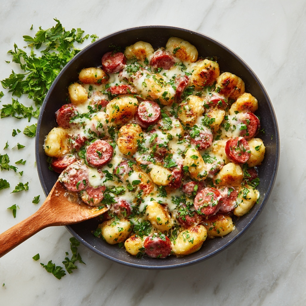 White Bean Gnocchi with Smoked Turkey Sausage and Spinach Recipe - Recipe Image