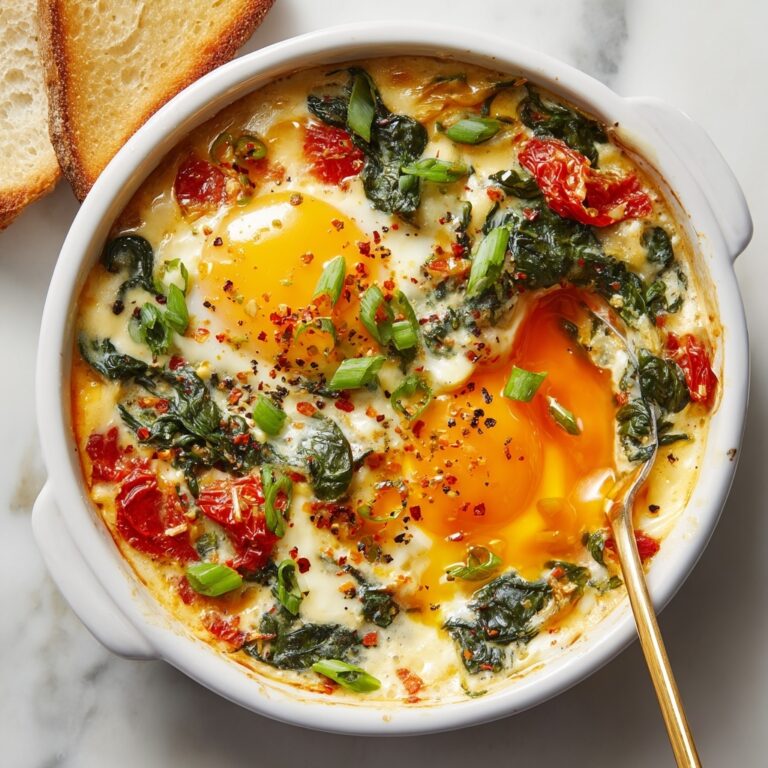 Baked Feta Eggs with Tomatoes and Spinach Recipe