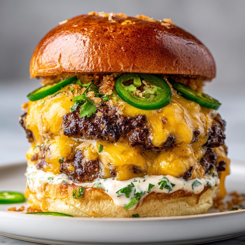 Double Decker Jalapeño Popper Smash Burger with Ranch Drizzle Recipe - Recipe Image
