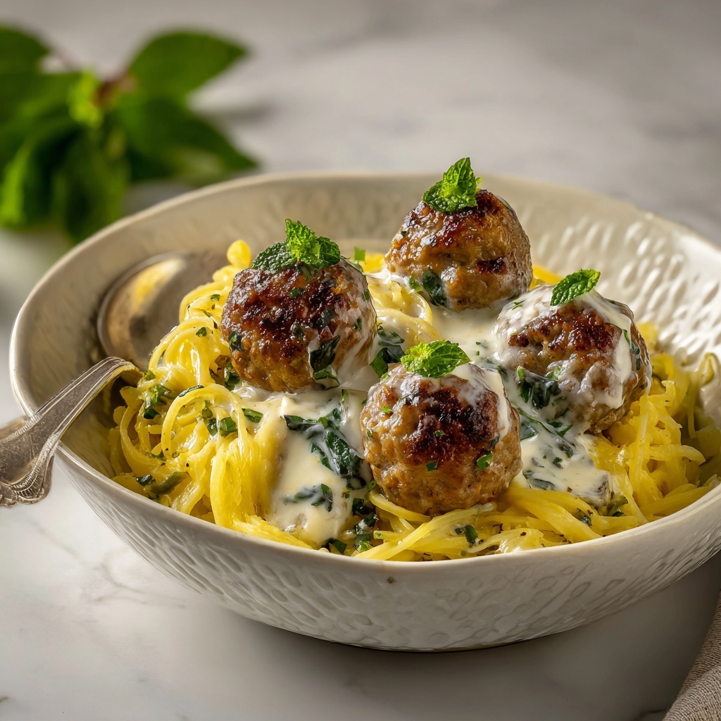 Chicken Ricotta Meatballs with Spinach Alfredo Sauce Recipe - Recipe Image