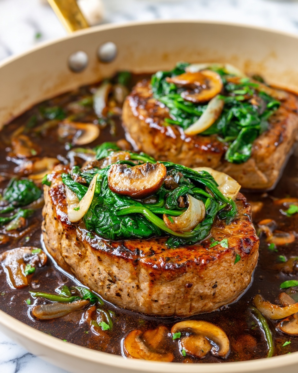 Goat Cheese & Spinach Stuffed Chicken Breast with Caramelized Onions and Mushrooms Recipe - Recipe Image