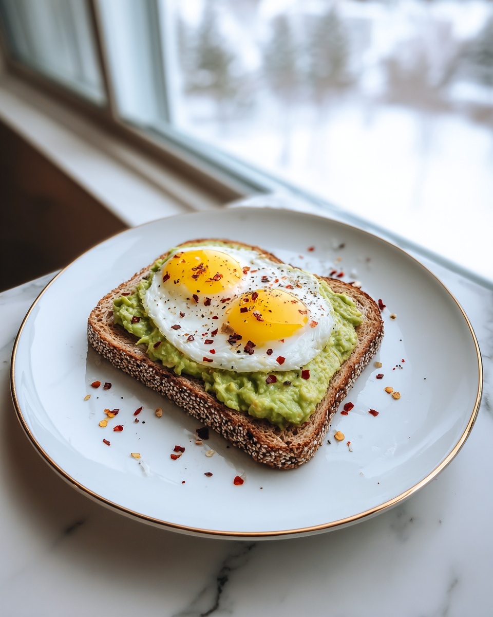 Smashed Avocado Egg Toast with Chili Flakes Recipe - Recipe Image