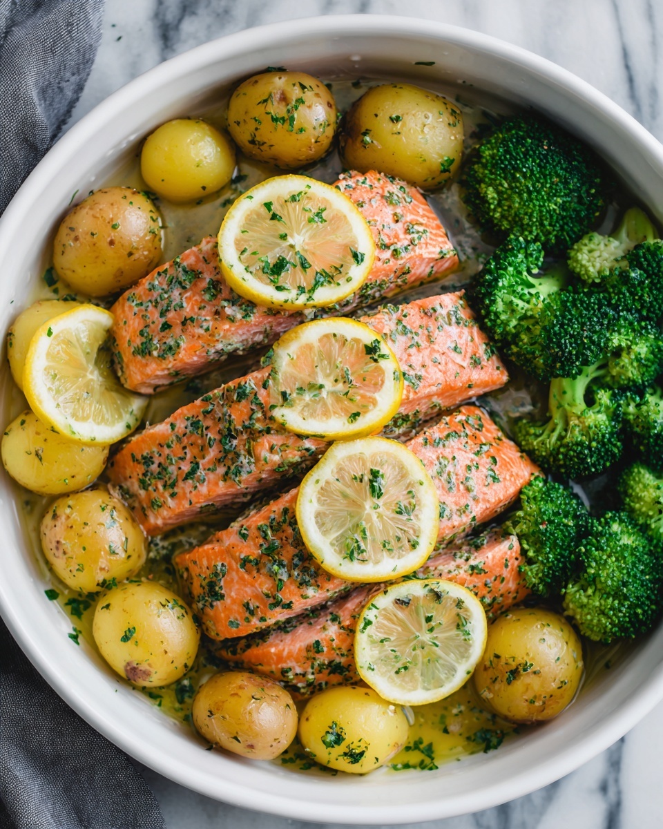 Lemon Butter Salmon with Roasted Potatoes & Broccoli Recipe - Recipe Image