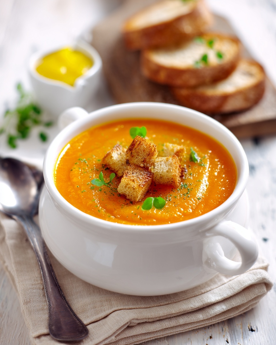 Creamy Vegetable Soup with Croutons Recipe - Recipe Image