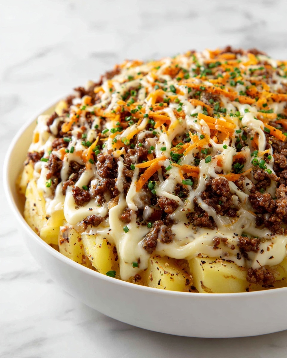 One-Pan Cheesy Meat & Potato Skillet Recipe - Recipe Image