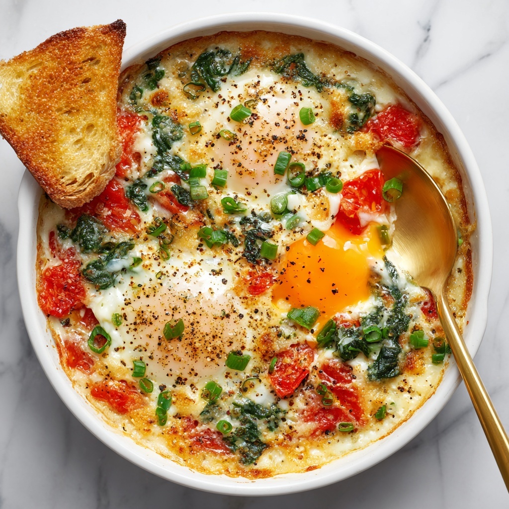 Baked Feta Eggs with Tomatoes and Spinach Recipe - Recipe Image