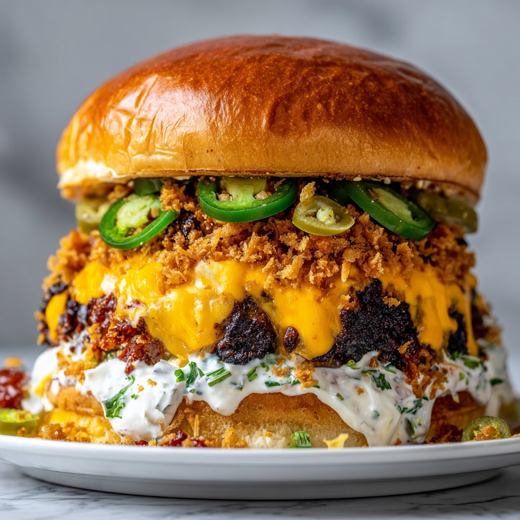 Double Decker Jalapeño Popper Smash Burger with Ranch Drizzle Recipe - Recipe Image
