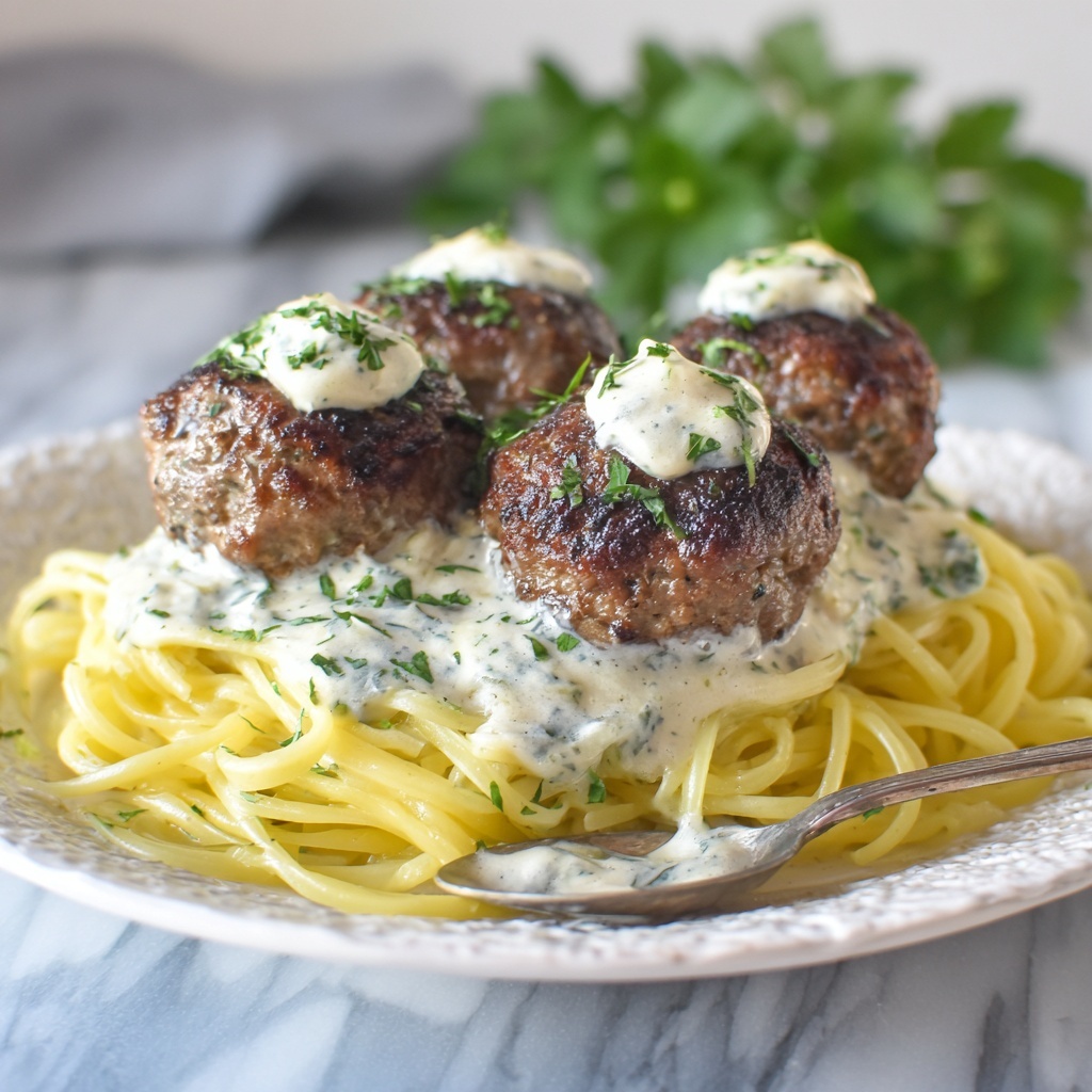 Chicken Ricotta Meatballs with Spinach Alfredo Sauce Recipe - Recipe Image