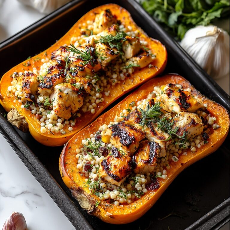 Sweet and Savory Honey Roasted Butternut Squash Stuffed with Chicken Recipe
