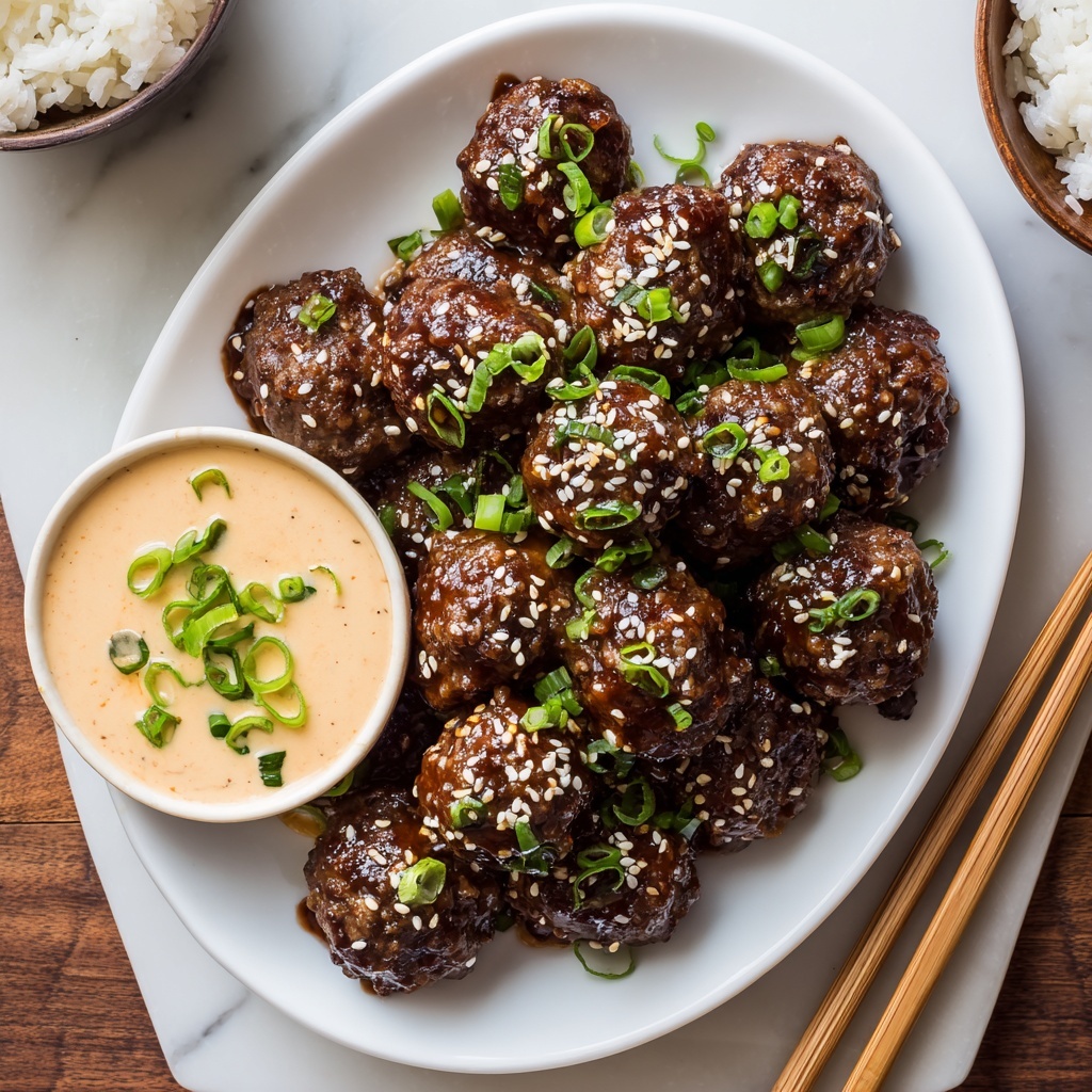 Korean BBQ Meatballs with Spicy Mayo Dip Recipe - Recipe Image