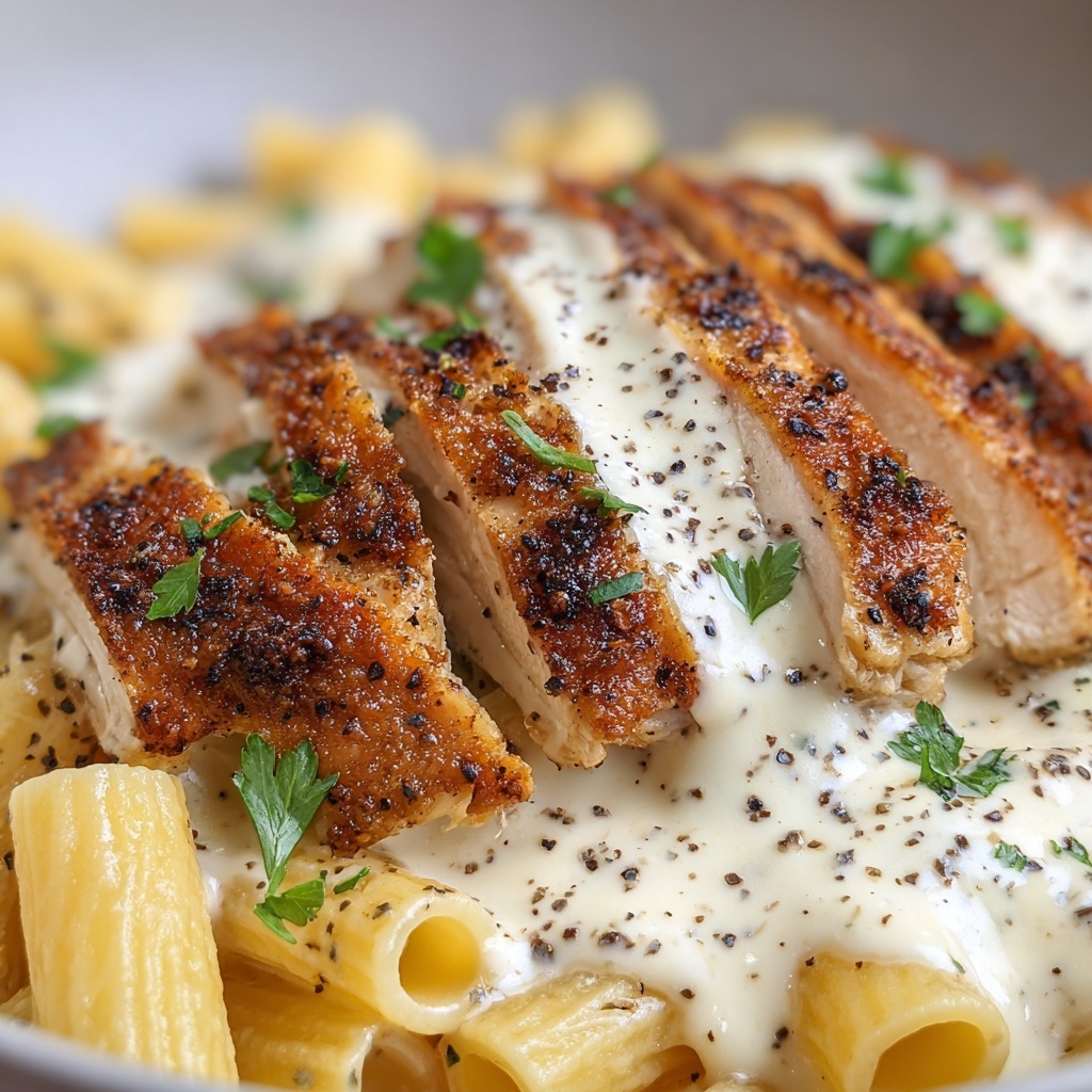 Garlic Parmesan Chicken with Creamy Rigatoni Pasta Recipe - Recipe Image