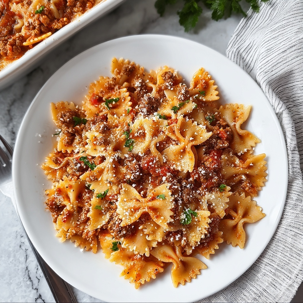 Bowtie Pasta Ziti with Meat Sauce and Melty Cheeses Recipe - Recipe Image