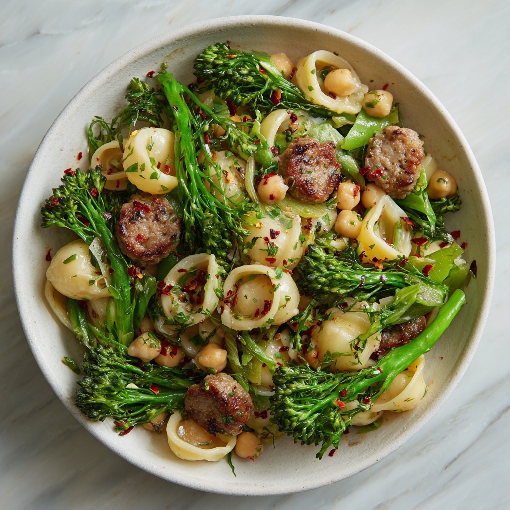One Pot Orecchiette with Sausage, Broccoli, and Chickpeas Recipe - Recipe Image