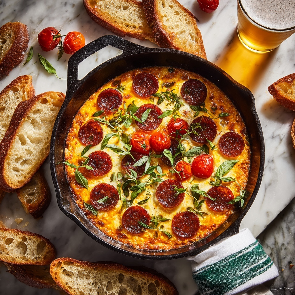 Tomato Burrata Pepperoni Pizza Dip Recipe - Recipe Image
