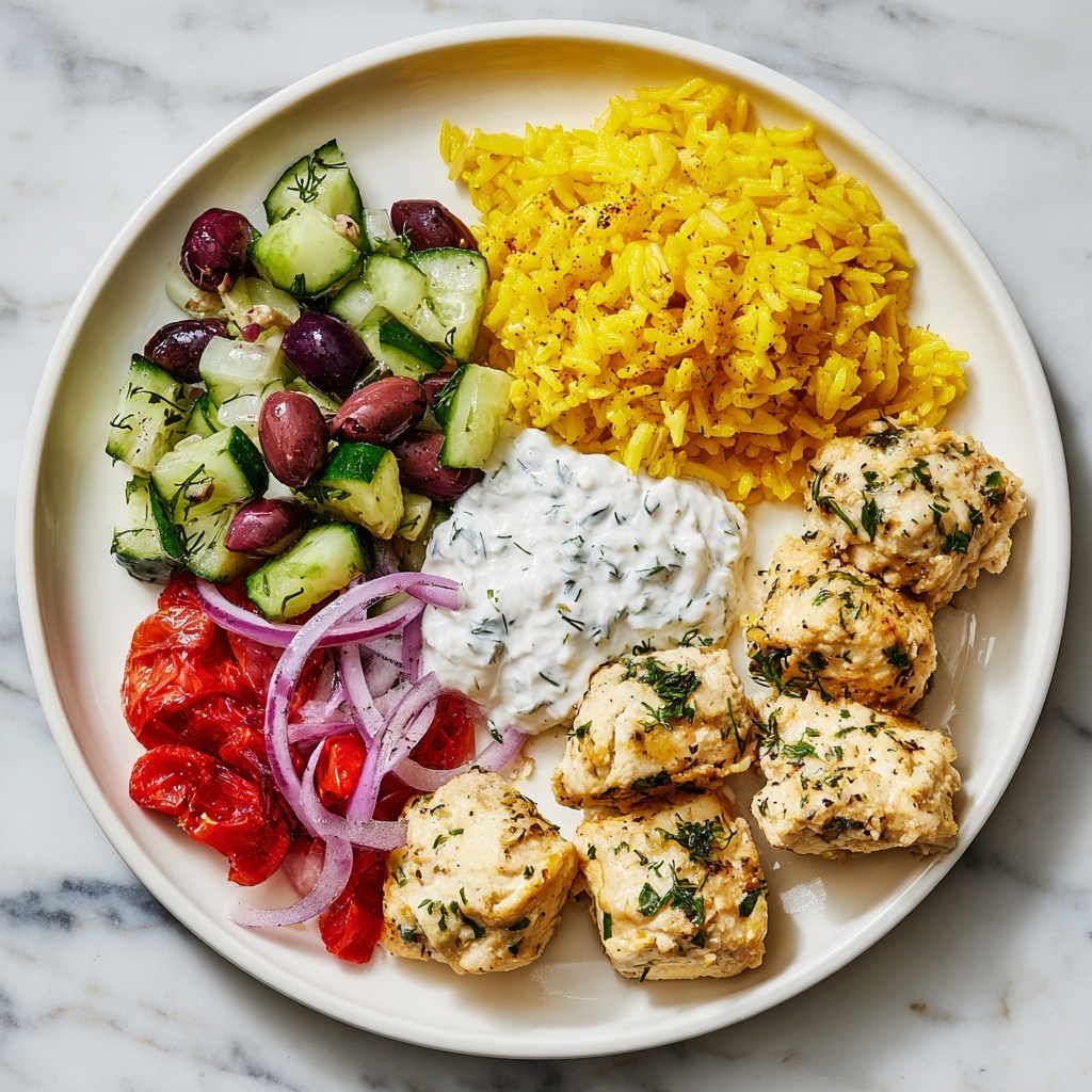 Instant Pot Chicken Souvlaki Rice with Greek Salad and Tzatziki Recipe - Recipe Image