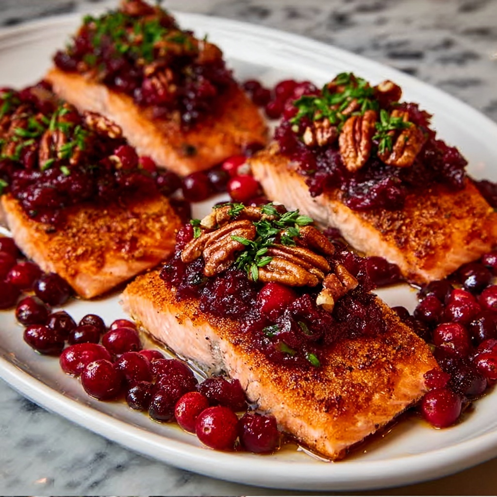 Baked Salmon with Cranberry Salsa and Pecans Recipe - Recipe Image