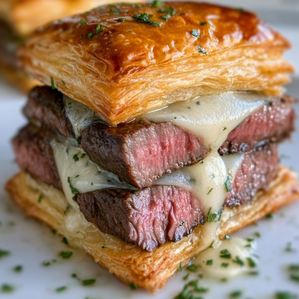 Garlic Butter Steak and Brie Croissant Melt Recipe - Recipe Image