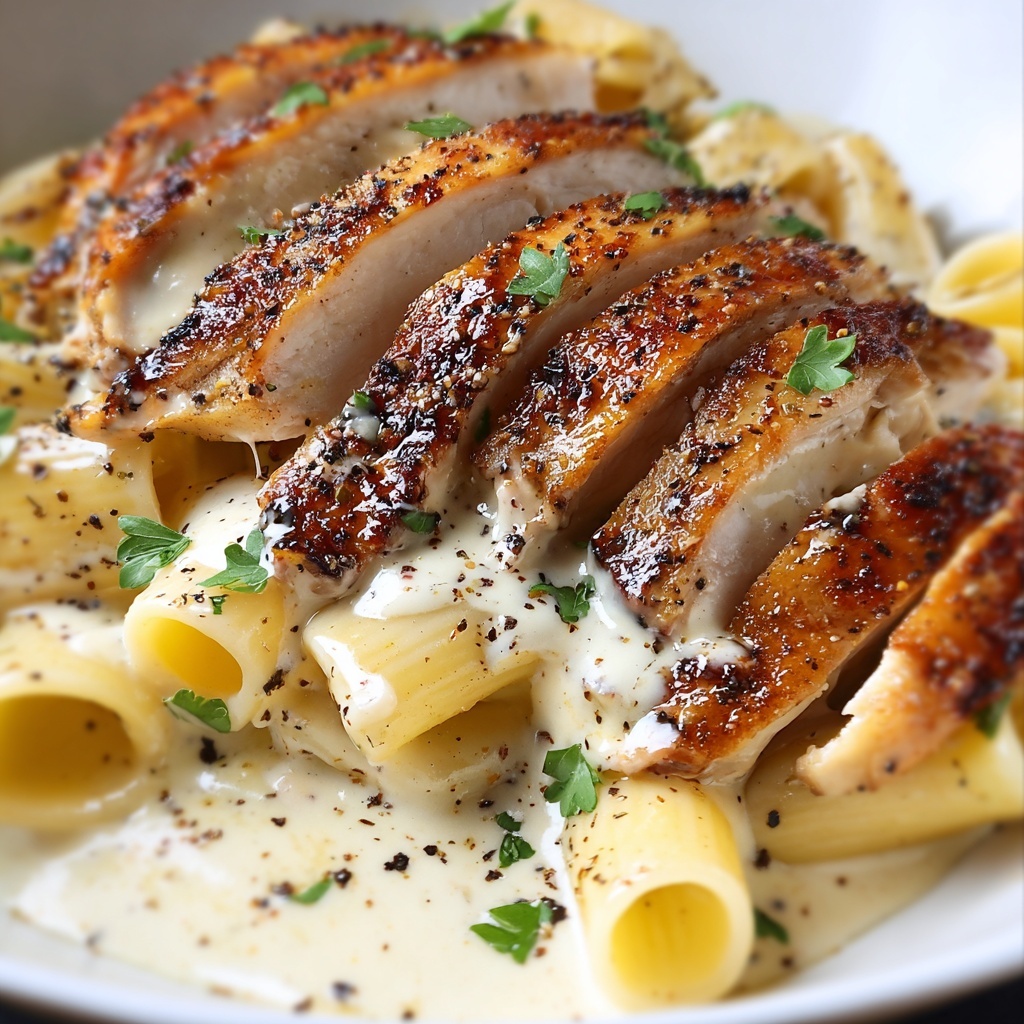 Garlic Parmesan Chicken with Creamy Rigatoni Pasta Recipe - Recipe Image