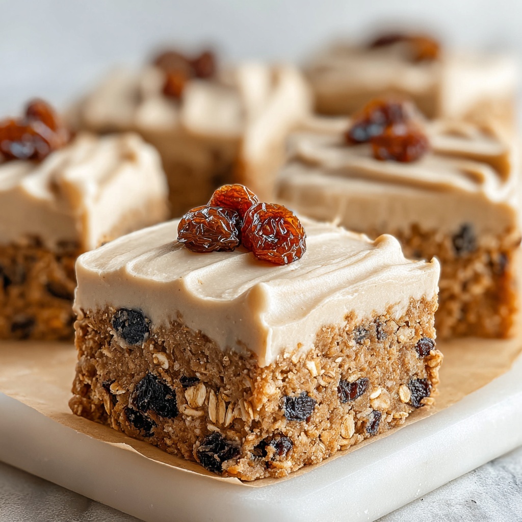 Oatmeal Raisin Cookie Bars with Maple Cinnamon Frosting Recipe - Recipe Image