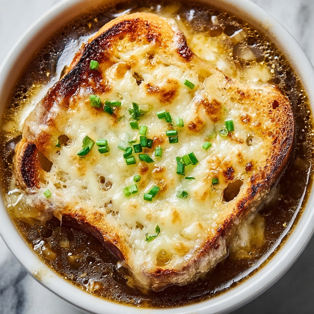 Classic French Onion Soup with Caramelized Onions, Rich Broth, and Melty Cheese Recipe - Recipe Image