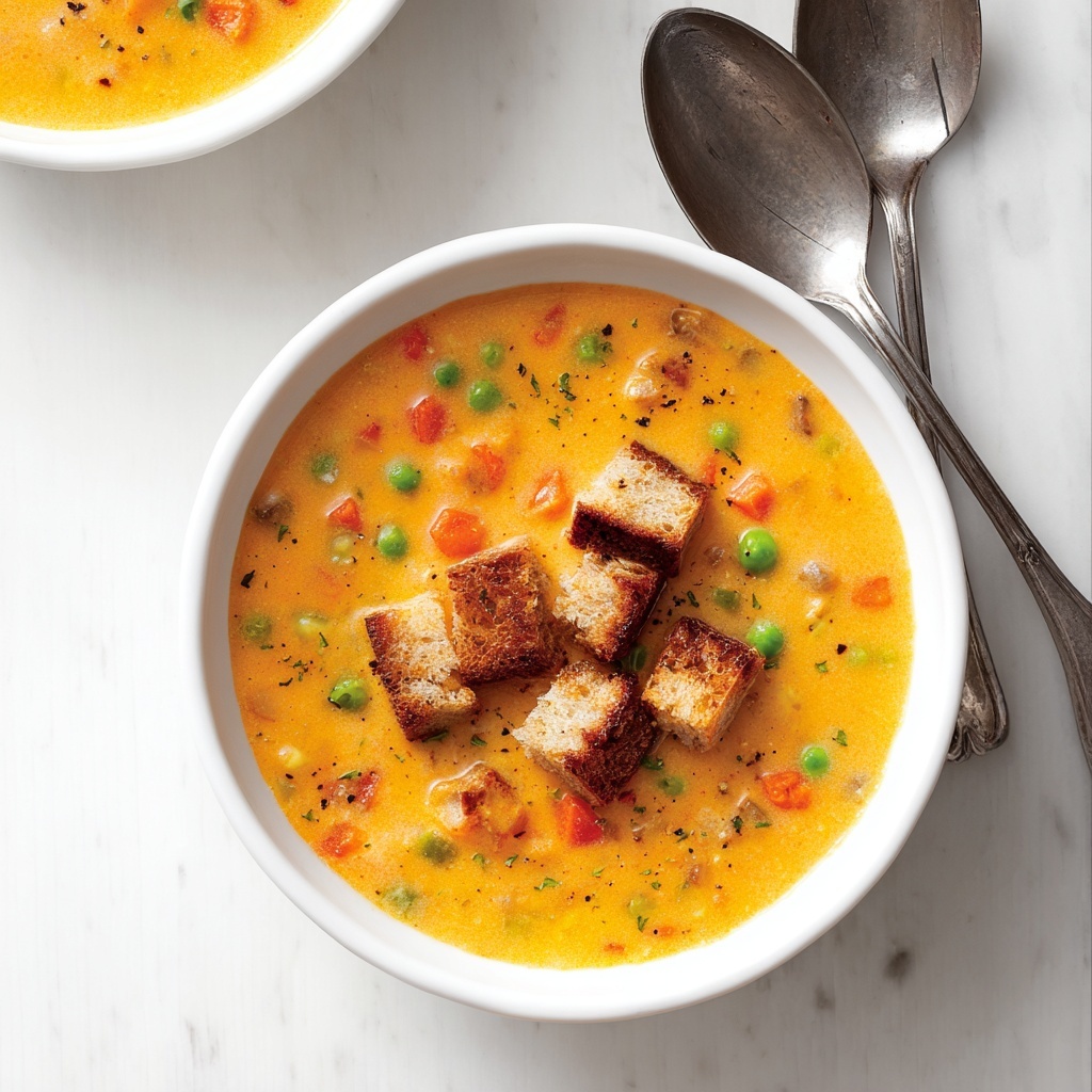 Creamy Vegetable Soup with Croutons Recipe - Recipe Image
