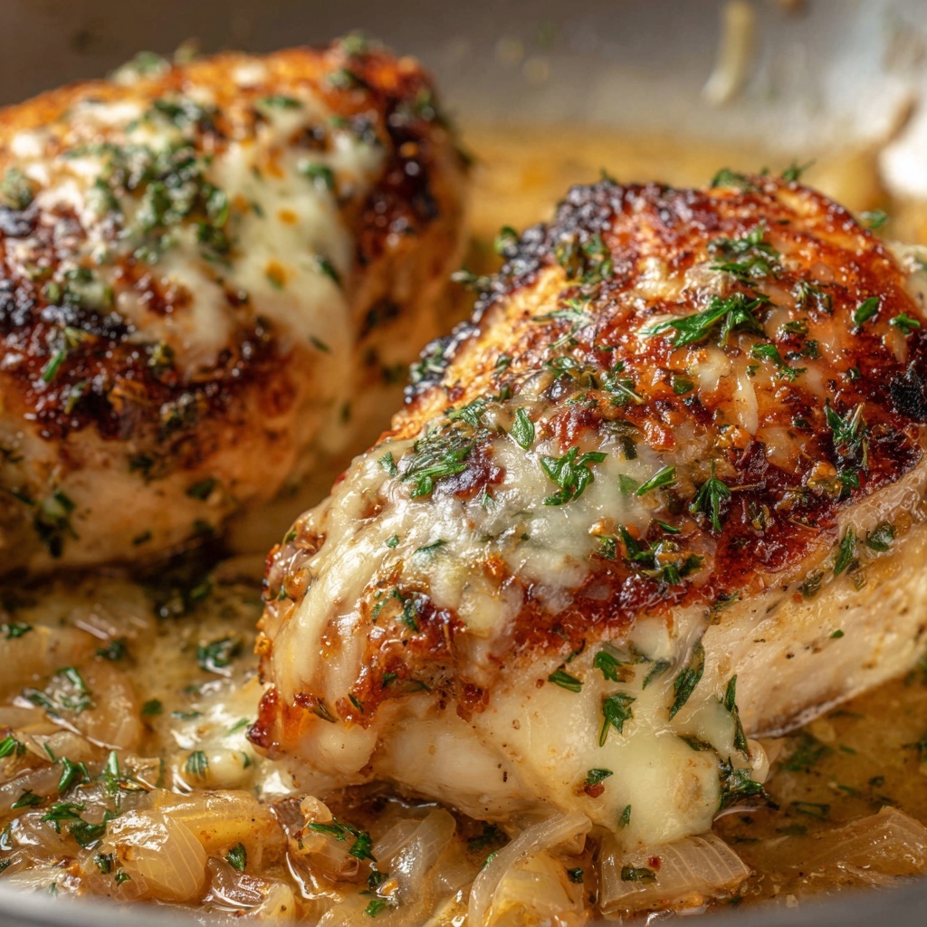 Easy One Pan French Onion Stuffed Chicken Recipe - Recipe Image