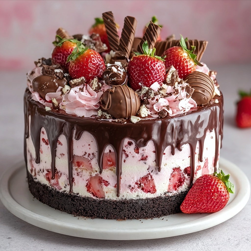 Chocolate Covered Strawberry Ice Cream Cake Recipe - Recipe Image