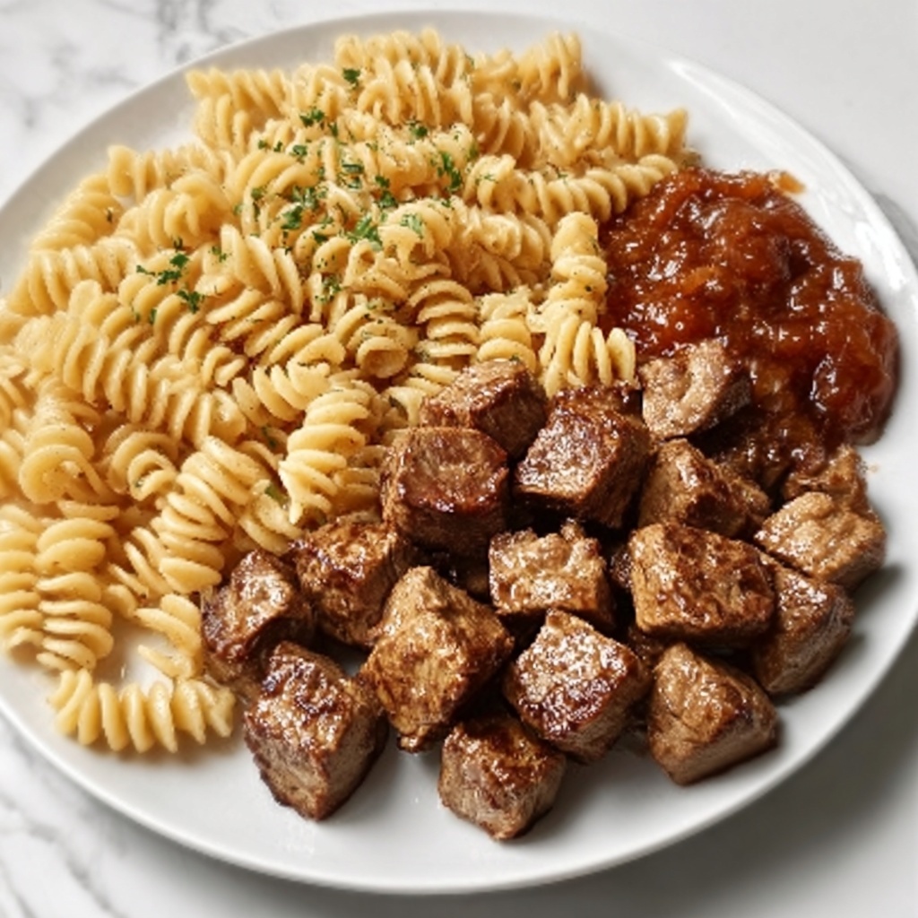 Garlic Butter Steak Bites with Smoky Chipotle Cream Cheese Pasta Recipe - Recipe Image