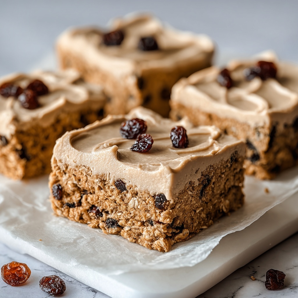 Oatmeal Raisin Cookie Bars with Maple Cinnamon Frosting Recipe - Recipe Image