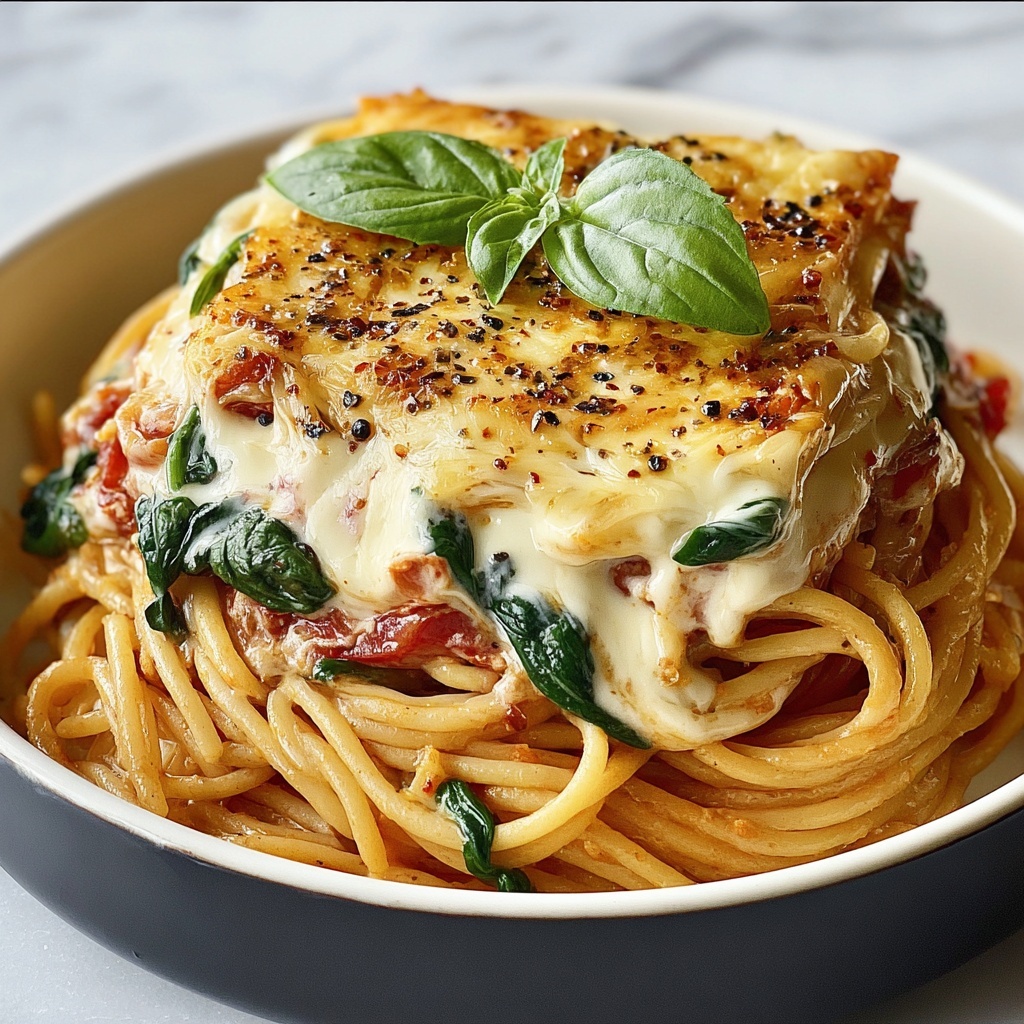 Spaghetti & Spinach with Sun-Dried Tomato Cream Sauce Recipe - Recipe Image