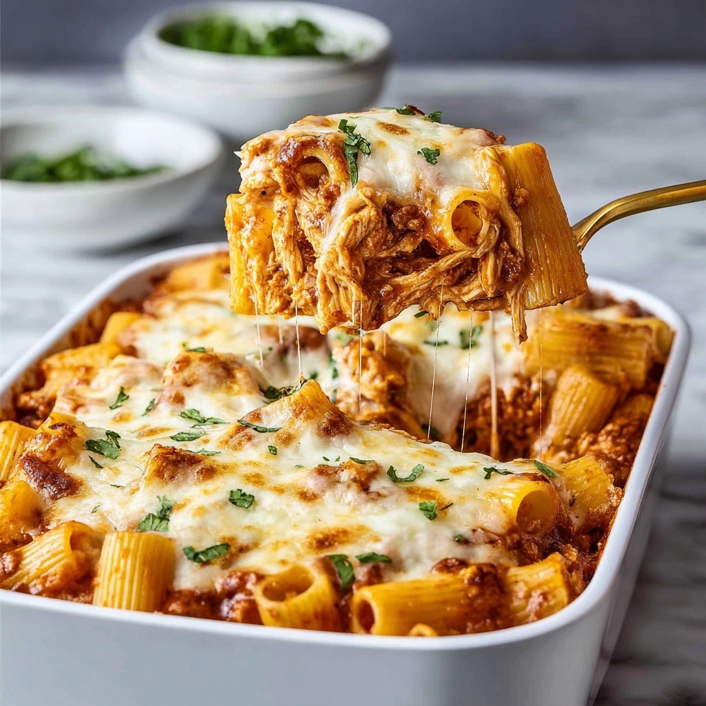Cheesy Baked Chicken Rigatoni Pasta Recipe - Recipe Image