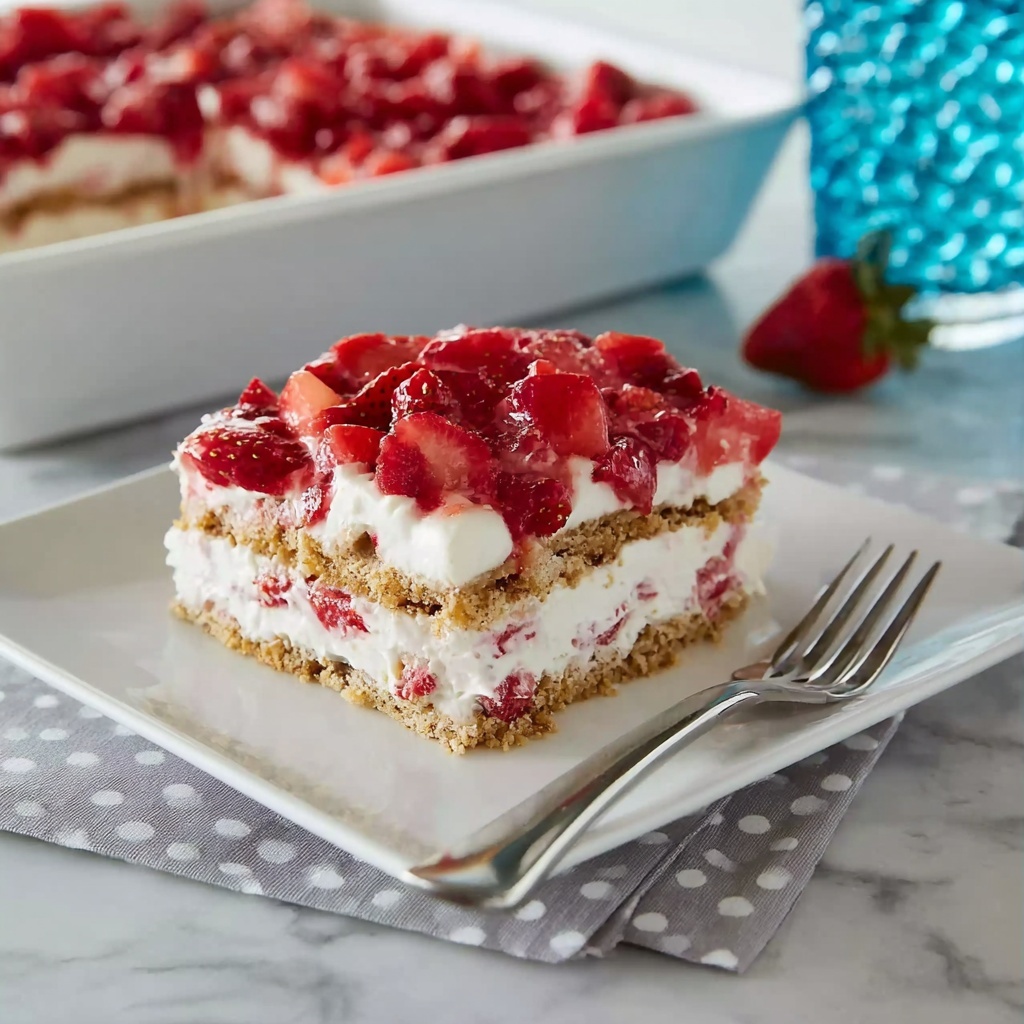 No-Bake Strawberry Cheesecake Lasagna Recipe - Recipe Image