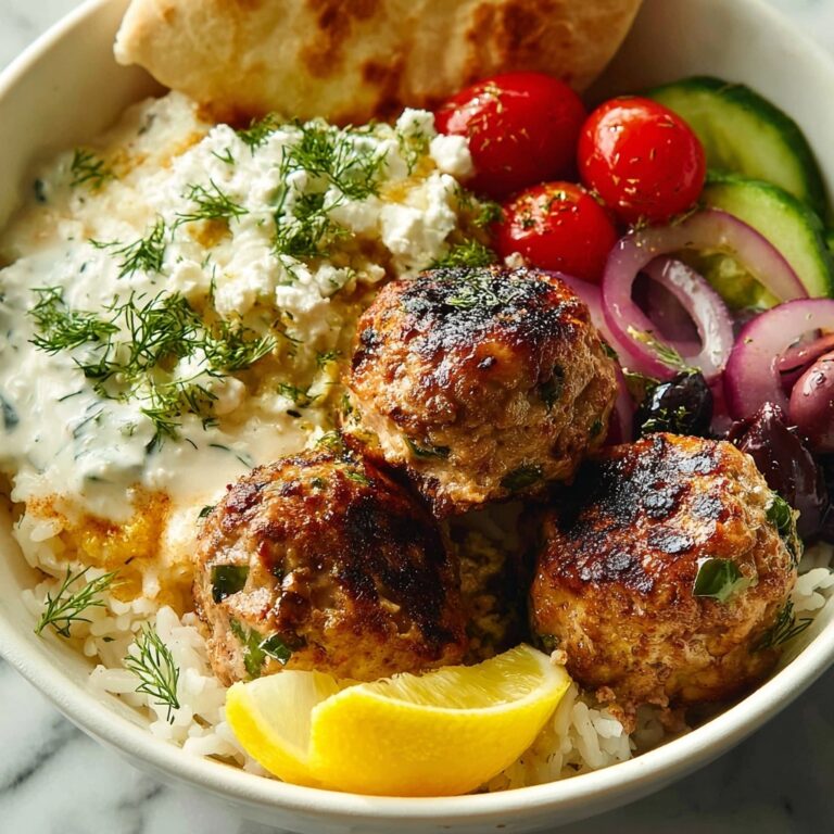 Greek Chicken Meatball Bowl with Tzatziki, Feta, and Vegetables Recipe