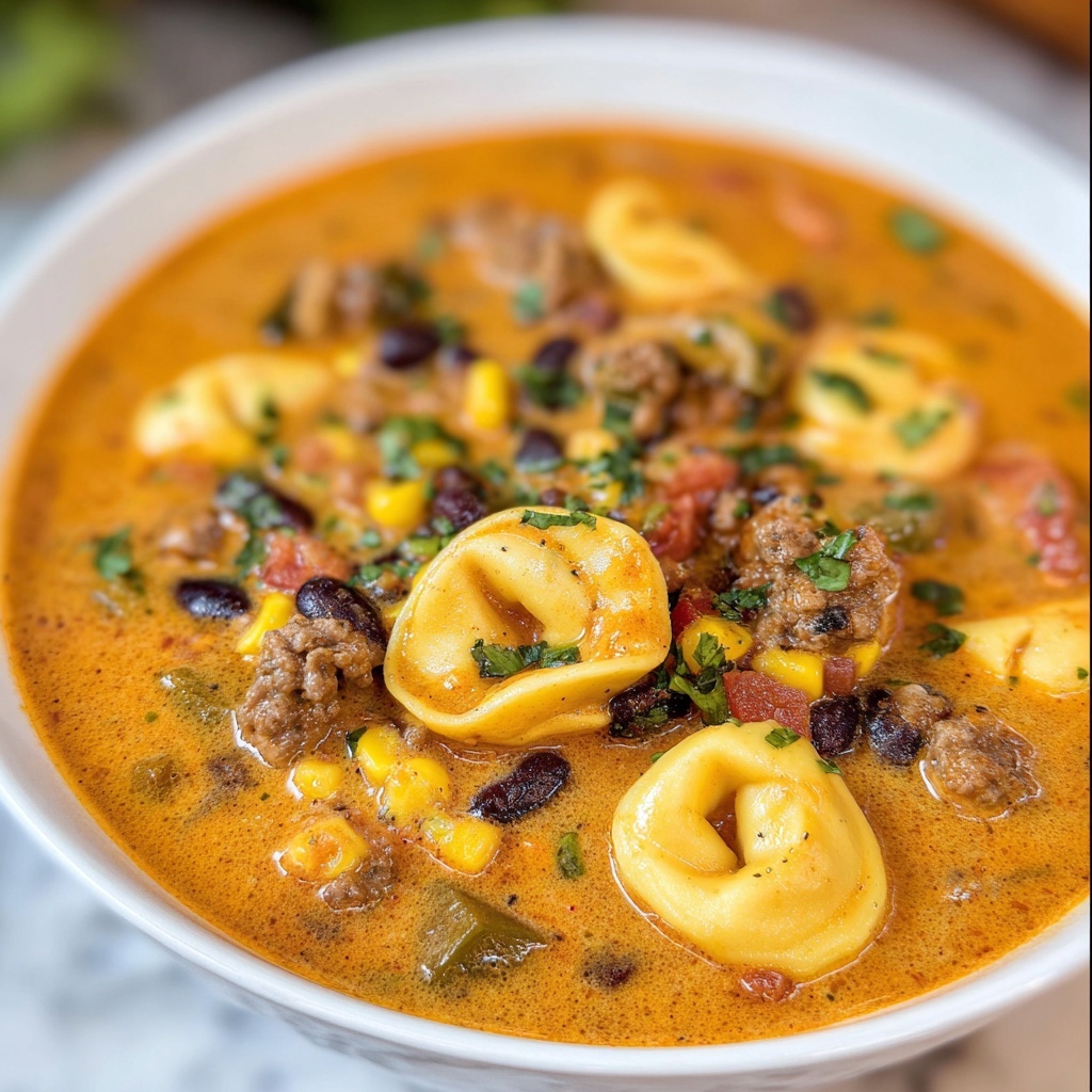 Mexican Tomato Soup with Ground Beef, Tortellini, and Cream Cheese Recipe - Recipe Image