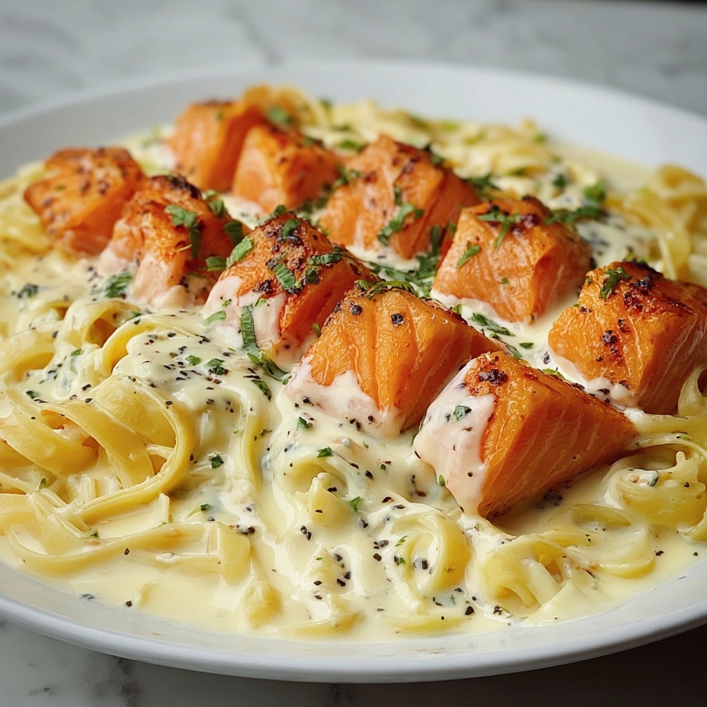 Creamy Garlic Butter Salmon Pasta Recipe - Recipe Image