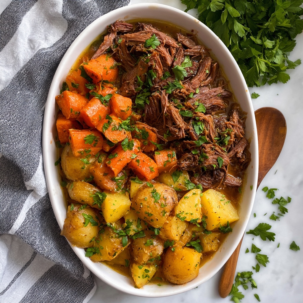 Slow Cooker Pot Roast with Vegetables and Herb Gravy Recipe - Recipe Image
