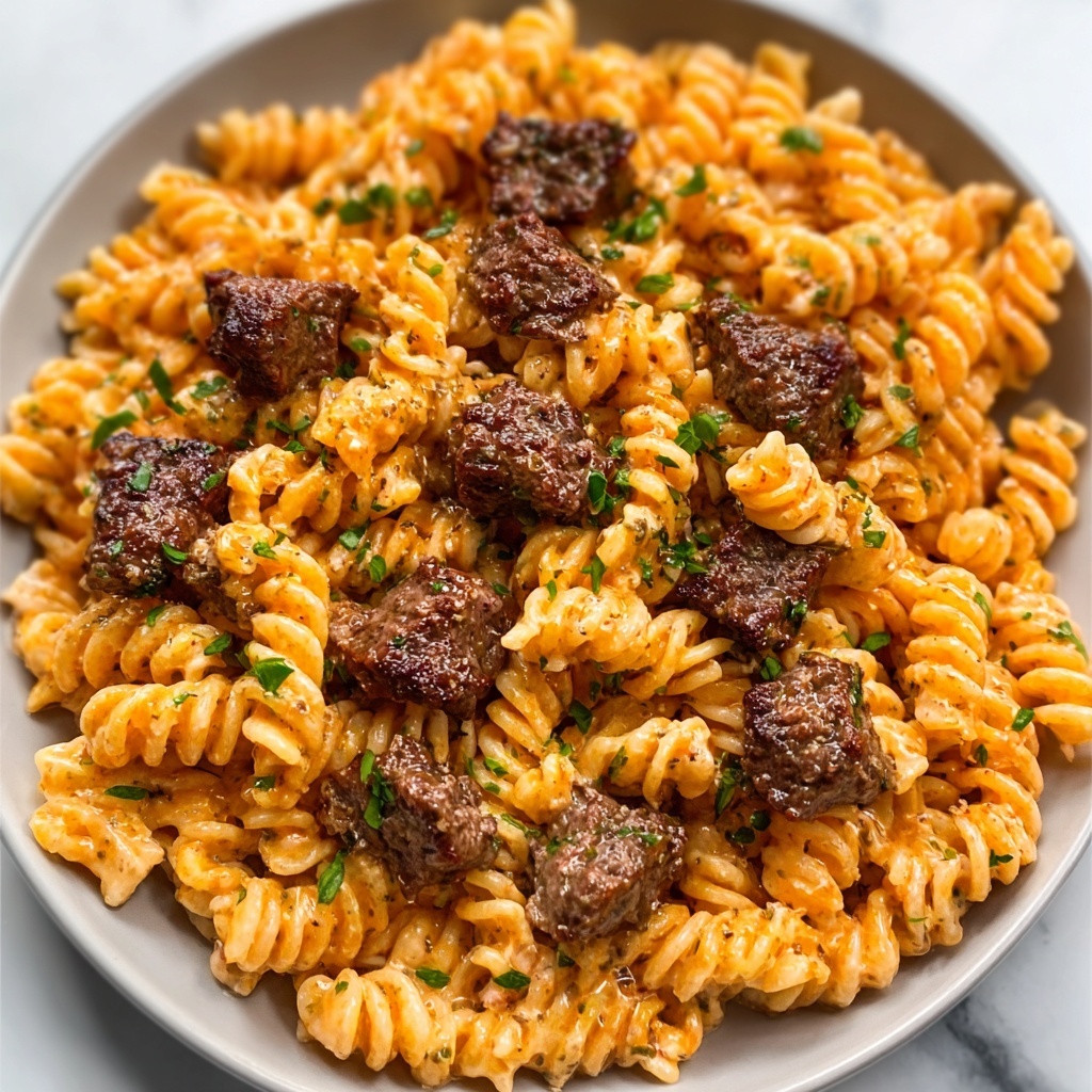 Cheesy Steak Bites and Rotini Pasta Recipe - Recipe Image