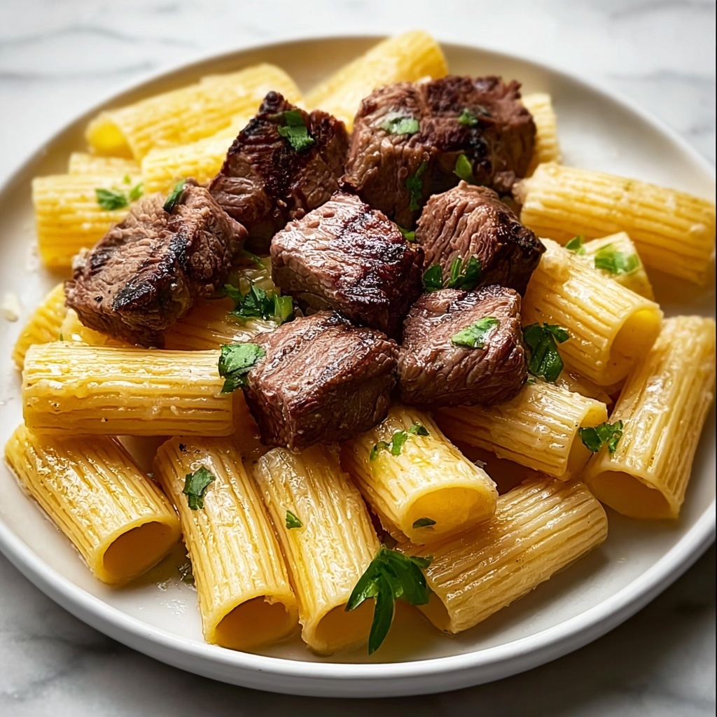 Garlic Butter Steak Tips with Cheesy Rigatoni Recipe - Recipe Image