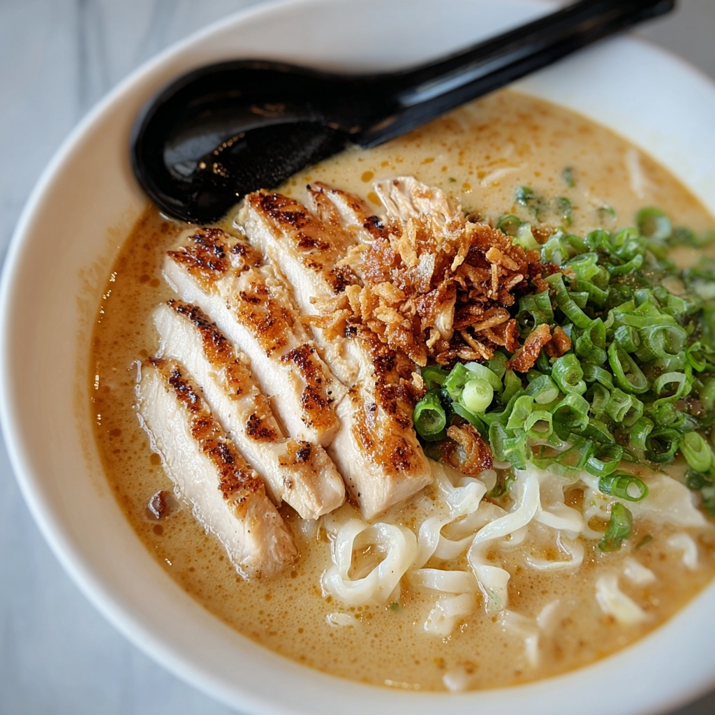 Fiery Chicken Ramen with Creamy Garlic Sauce Recipe - Recipe Image