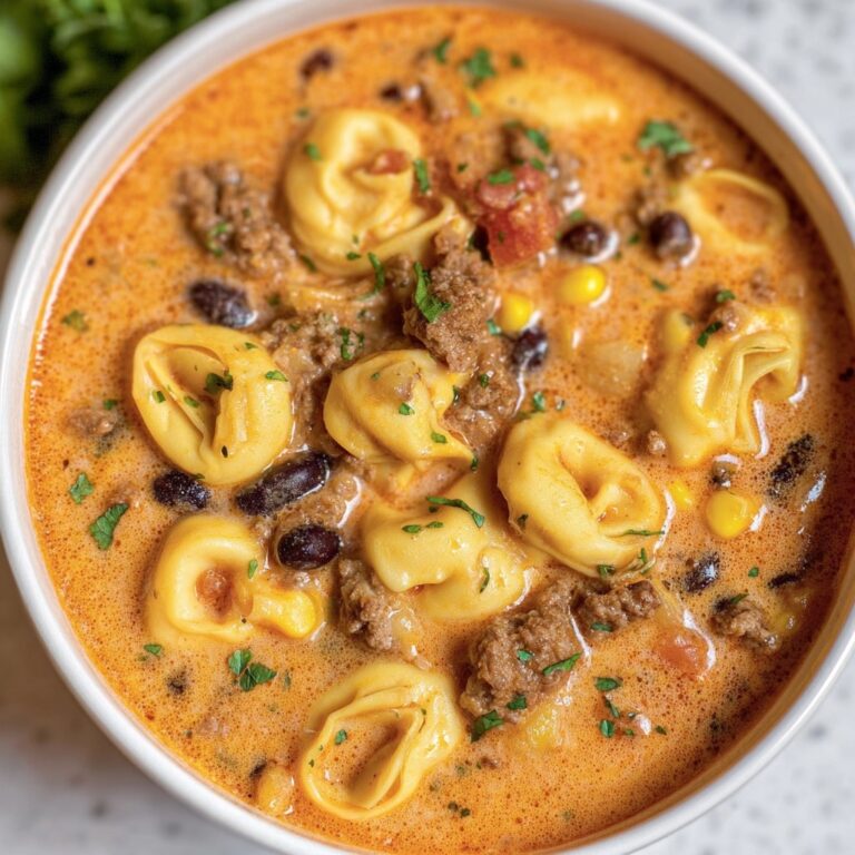 Mexican Tomato Soup with Ground Beef, Tortellini, and Cream Cheese Recipe