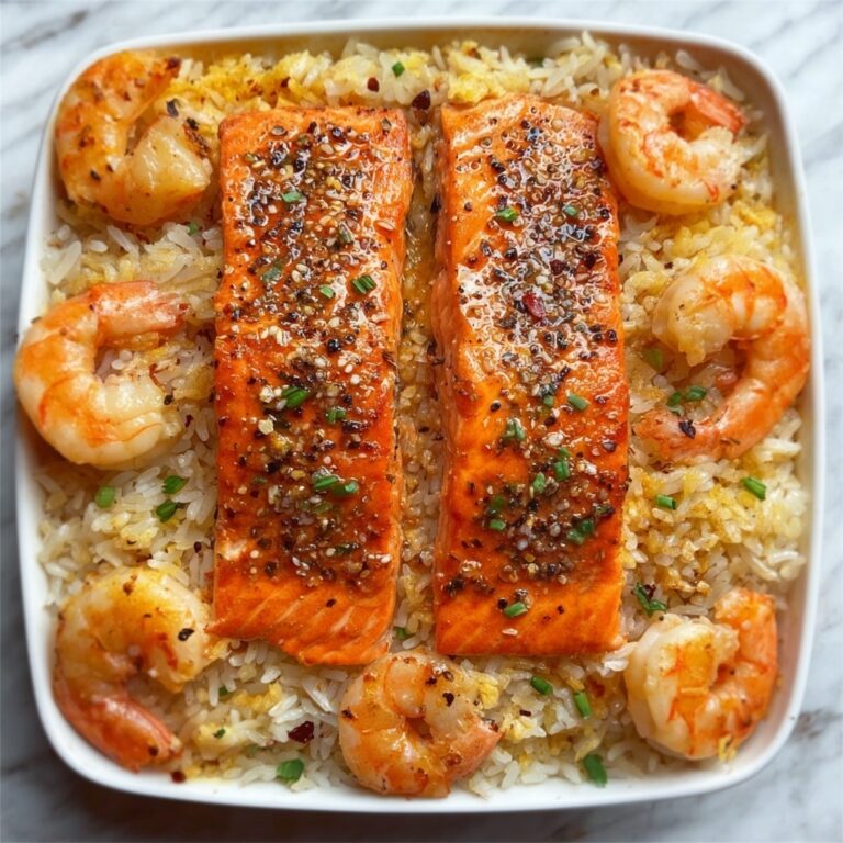 Honey Garlic Salmon & Shrimp over Garlic Butter Rice Recipe