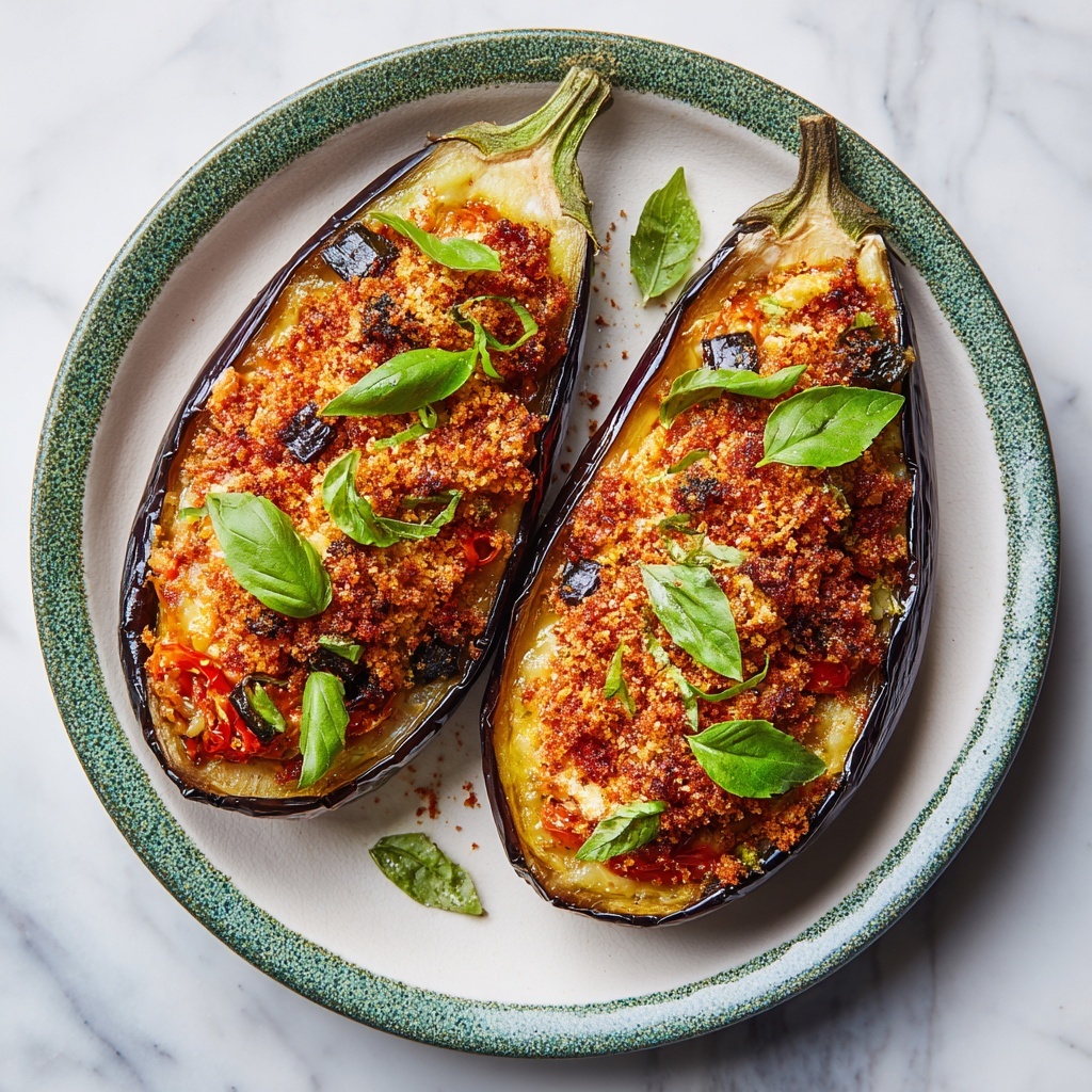 Stuffed Eggplant with Ground Beef, Tomatoes, and Melty Cheese Recipe - Recipe Image