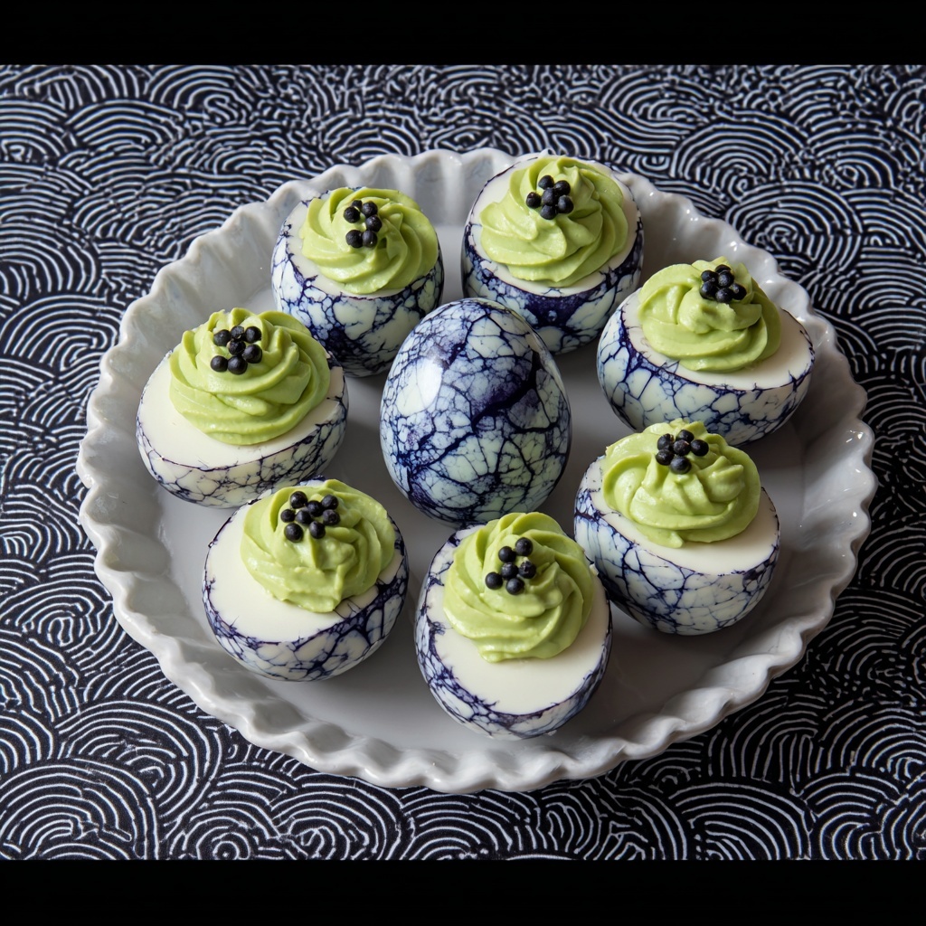 Spooky Spiderweb Deviled Eggs Recipe - Recipe Image