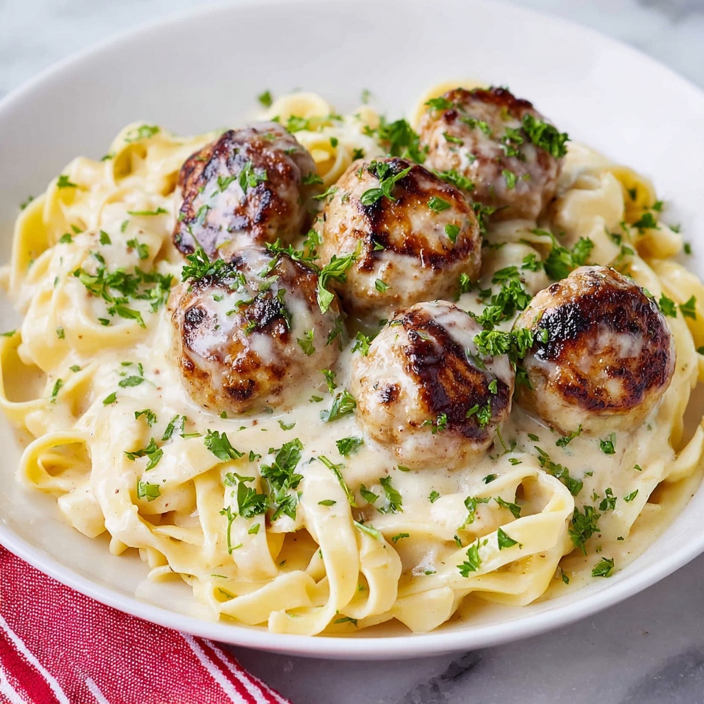 Creamy Chicken Alfredo Meatballs Recipe - Recipe Image