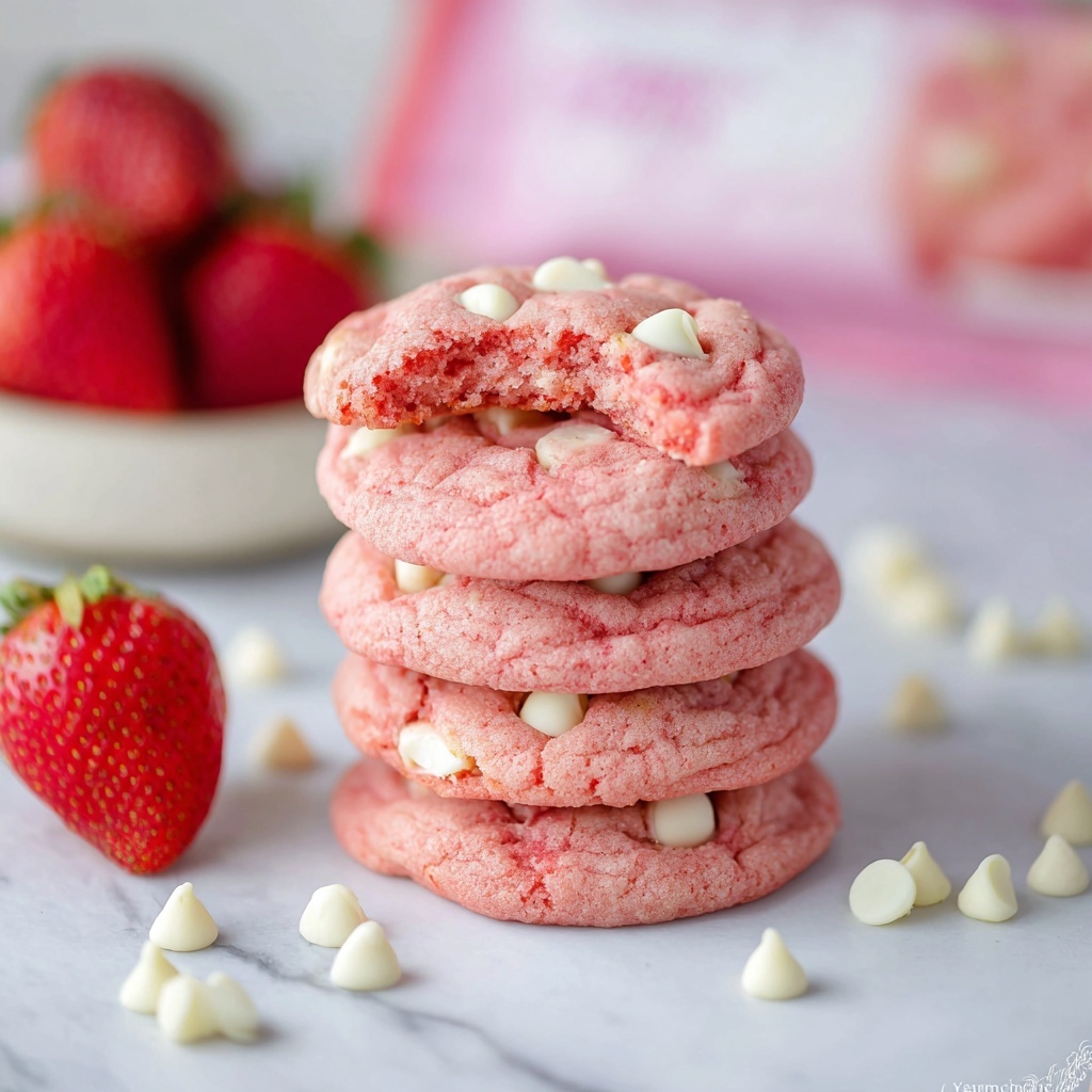 Strawberry Cake Mix Cookies with White Chocolate Chips Recipe - Recipe Image