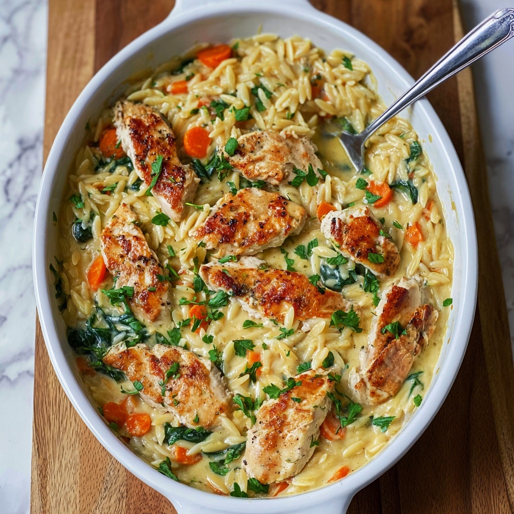Creamy Chicken and Orzo Bake Recipe - Recipe Image