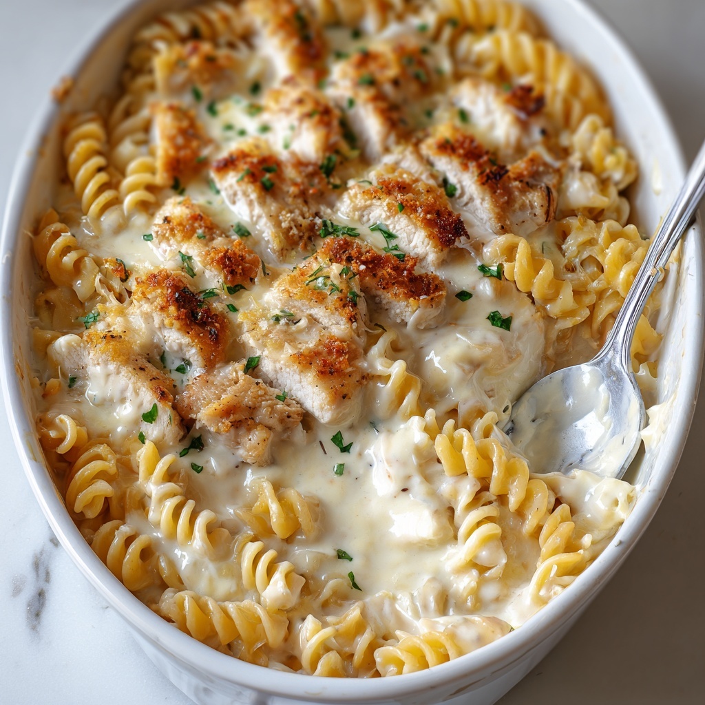 Creamy Garlic Parmesan Chicken Pasta Bake Recipe - Recipe Image
