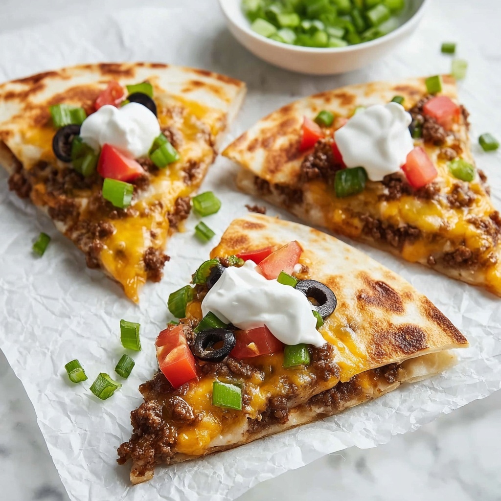 Mexican Pizza with Ground Beef, Refried Beans, and Fresh Toppings Recipe - Recipe Image