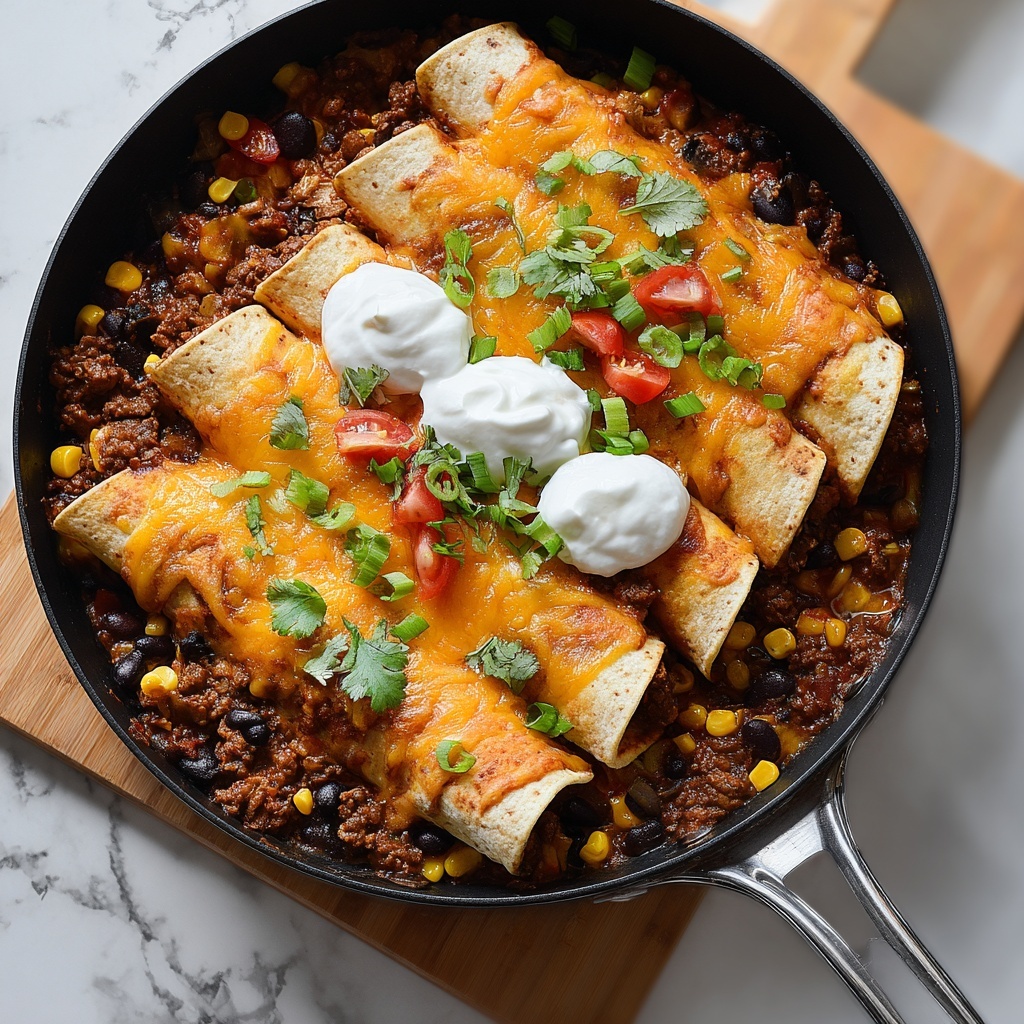Beef Skillet Enchiladas (Easy One-Pan Recipe) Recipe - Recipe Image
