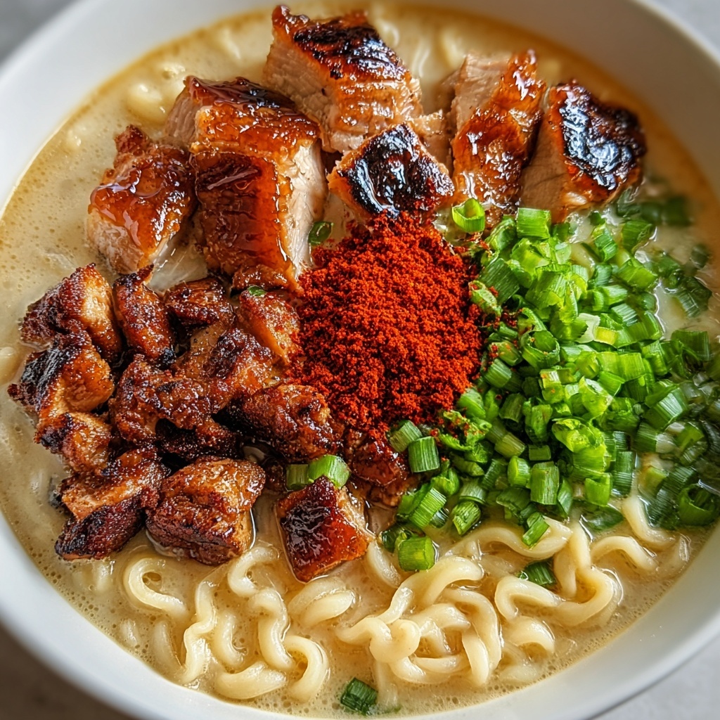 Spicy Chicken Ramen with Creamy Garlic Sauce Recipe - Recipe Image